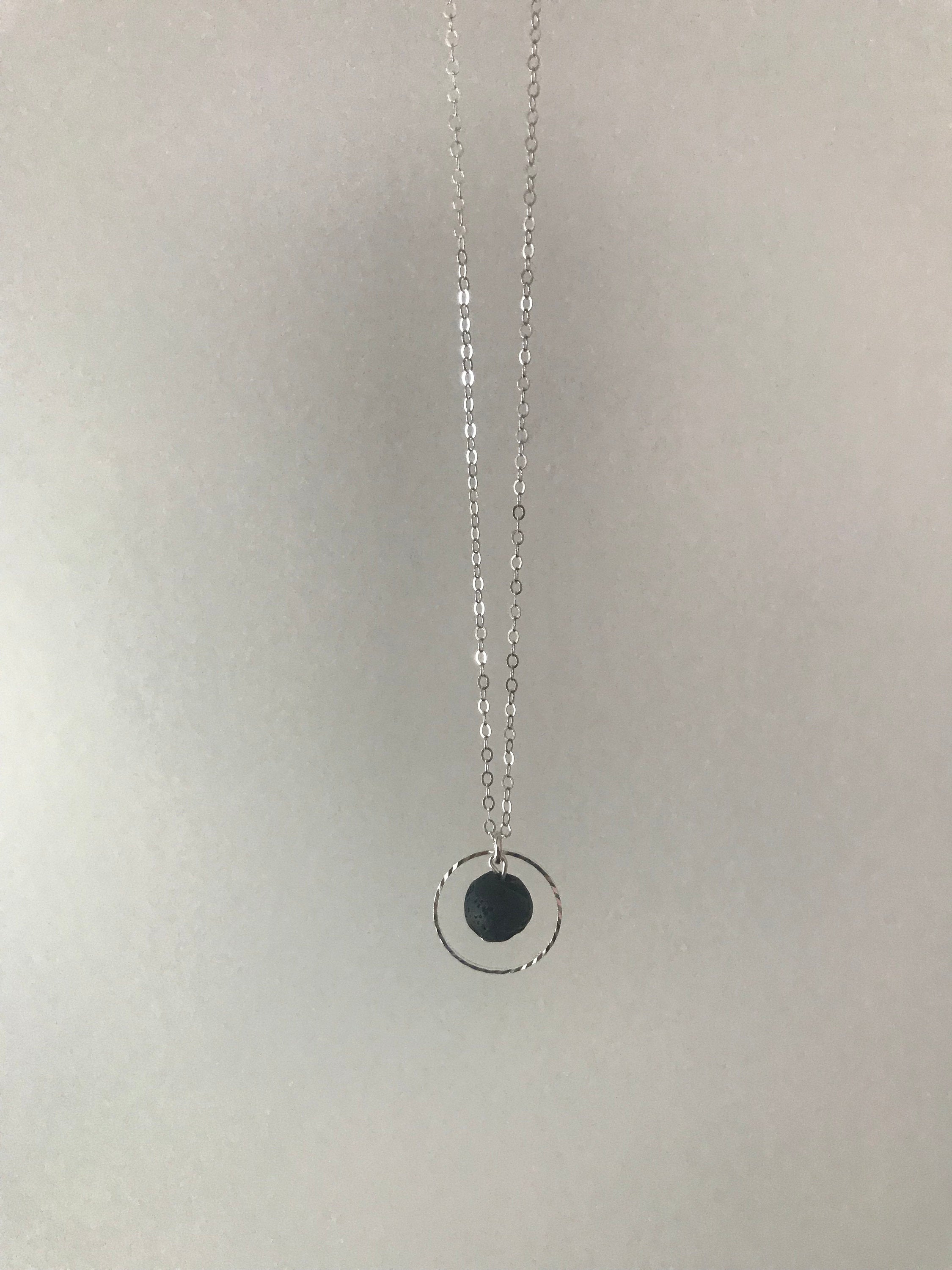 Circle Charm with Dangling Lava Necklace