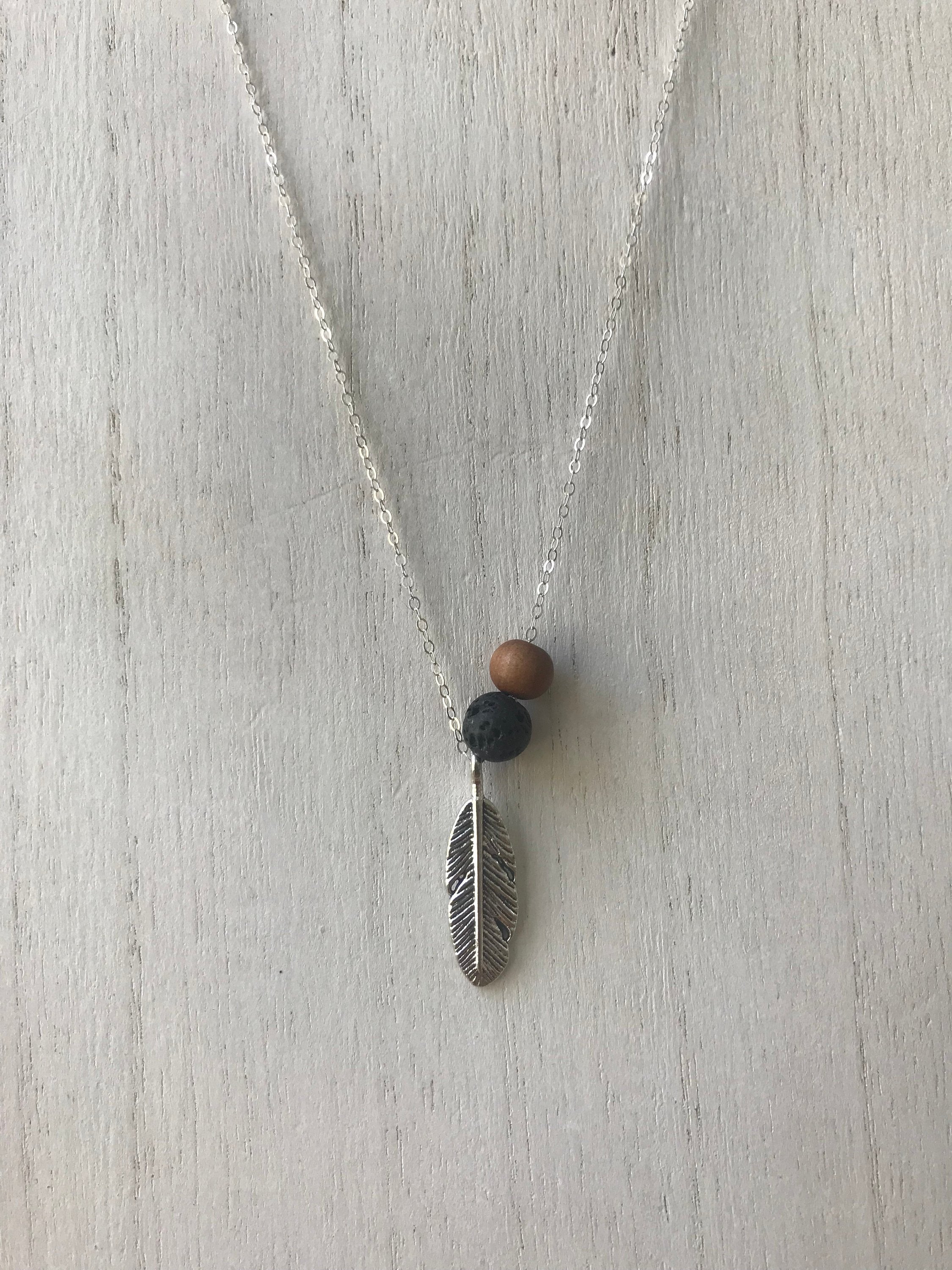 Minimalist Lava Sandalwood Feather Diffuser Necklace