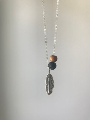 Minimalist Lava Sandalwood Feather Diffuser Necklace