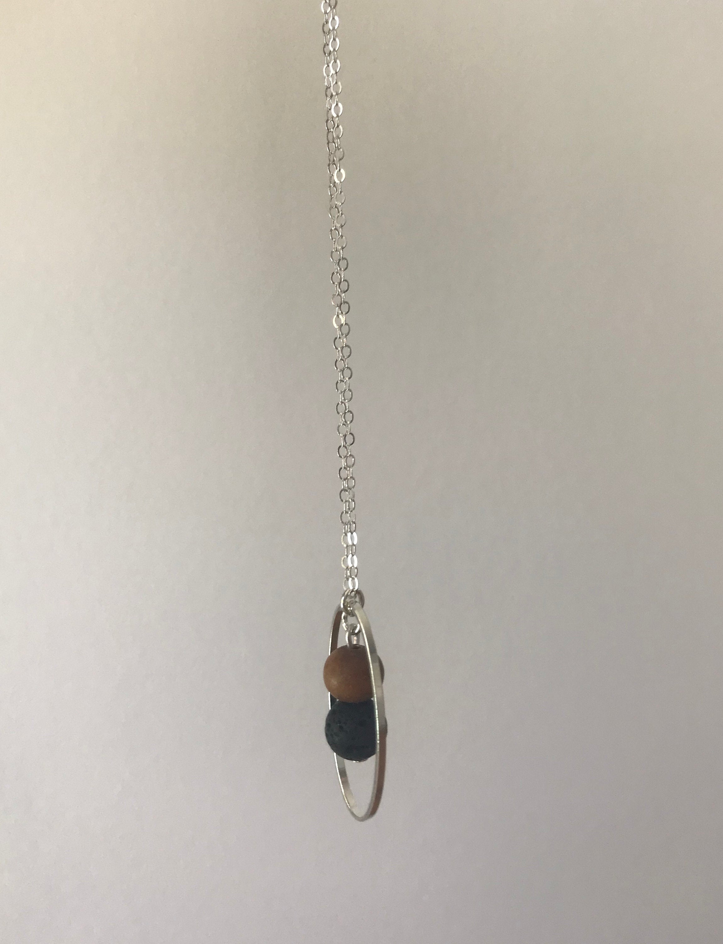 Lava and Sandalwood Diffuser Necklace with Oval Charm